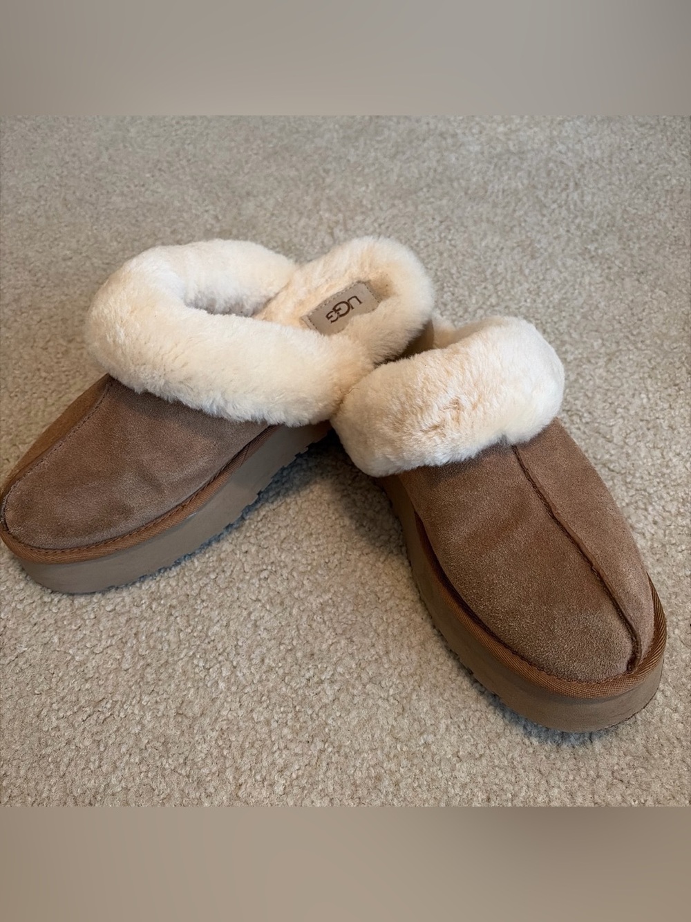 UGG Chestnut Suede Shearling-Lined Slip-On Clog Slippers